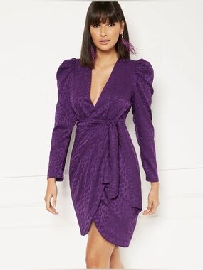 Eva Mendes by New York & Company M Purple Belted Sheath Dress Leopard Print